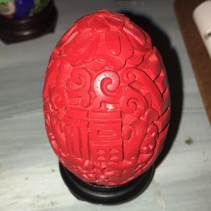 Cinnabar ChineseVintage Egg on wood egg stand